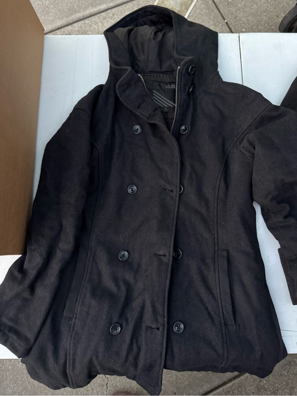 Vans Black Double-Breasted Hooded Pea Coat
